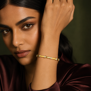 Kadas Gold-Tone Stone-Studded Kada Bangle with Marquise Accents for Women