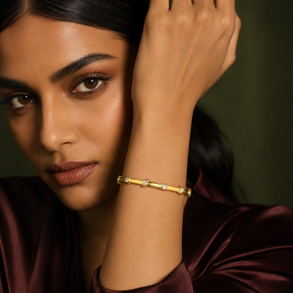 Kadas Gold-Tone Stone-Studded Kada Bangle with Marquise Accents for Women - House of Viya