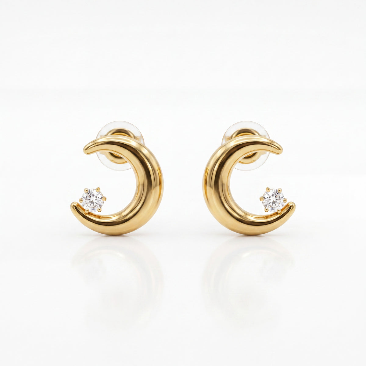 18K Gold Plated Half Moon Crystal Stud Earrings
