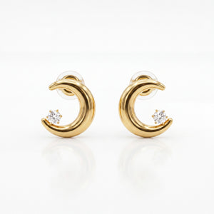 18K Gold Plated Half Moon Crystal Stud Earrings