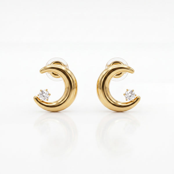 18K Gold Plated Half Moon Crystal Stud Earrings