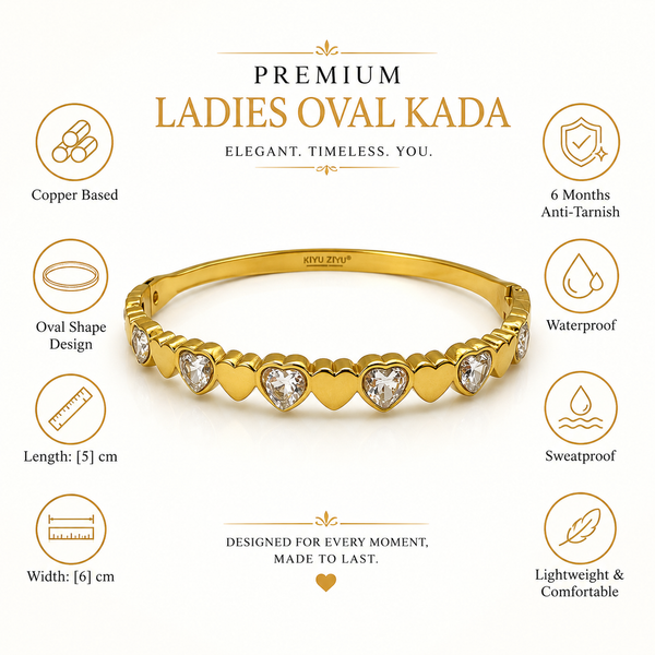 Gold Cluster Diamond Trio Oval Kada for Women | Three Stone Group Stainless Steel Ladies Bangle | Statement Festive Jewellery - House of Viya