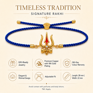 18K Gold Plated Rakhi Stone-Studded Trishul Motif Religious Traditional Rakhi - House of Viya