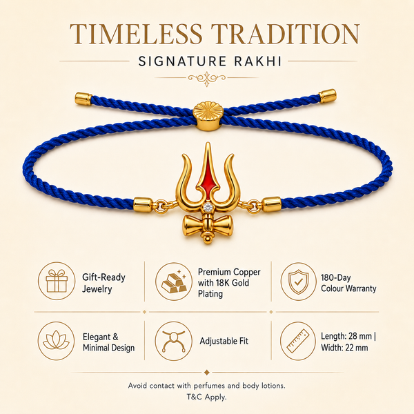 18K Gold Plated Rakhi Stone-Studded Trishul Motif Religious Traditional Rakhi - House of Viya