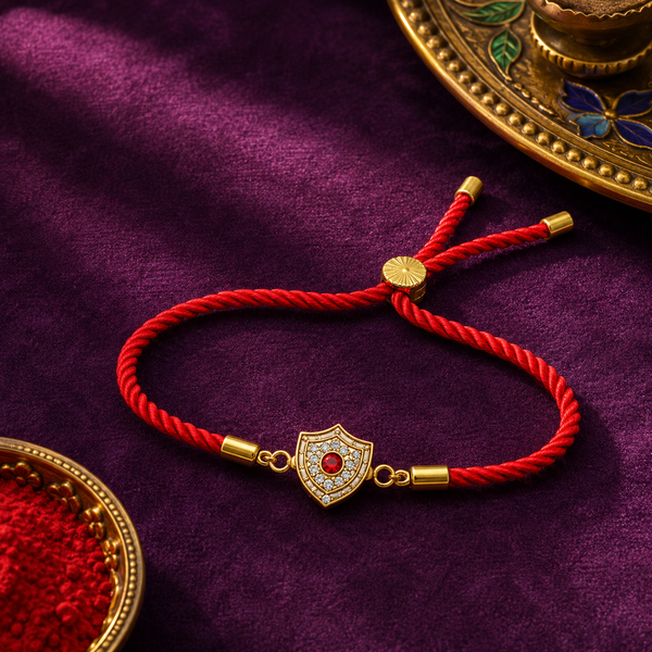 Rakhi Stone-Studded Shield Motif Charm Design Rakhi