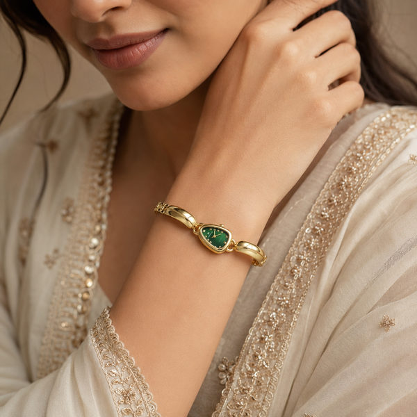 Watches Gold-Tone Pear Shape Dial Green Stone Bracelet Watch for Women - House of Viya