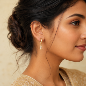 Earrings Black Enamel Baguette Drop Huggie, Circle Hoop & Gold Ball Stud Earrings Set of 3 Pairs