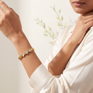Diagonal Baguette CZ Slim Baby Kada Bangle | Gold Plated Stackable Statement Bracelet for Women