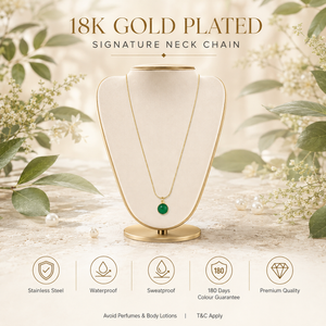 Chain 18K Gold-Plated Delicate Chain with Round Dark Green Pendant - House of Viya