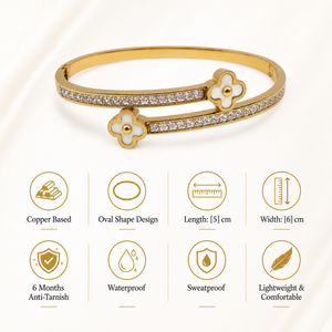 Gold Scattered Diamond Station Oval Kada for Women | Prong Set Floating Stone Stainless Steel Ladies Bangle | Modern Festive Jewellery