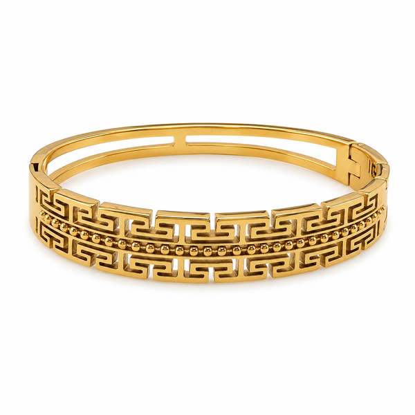 Kadas Gold-Tone Geometric Engraved Pattern Kada Bangle for Women - House of Viya