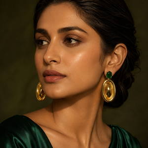 Earrings Gold-Tone Peridot green stone Oval Drop Earrings - House of Viya