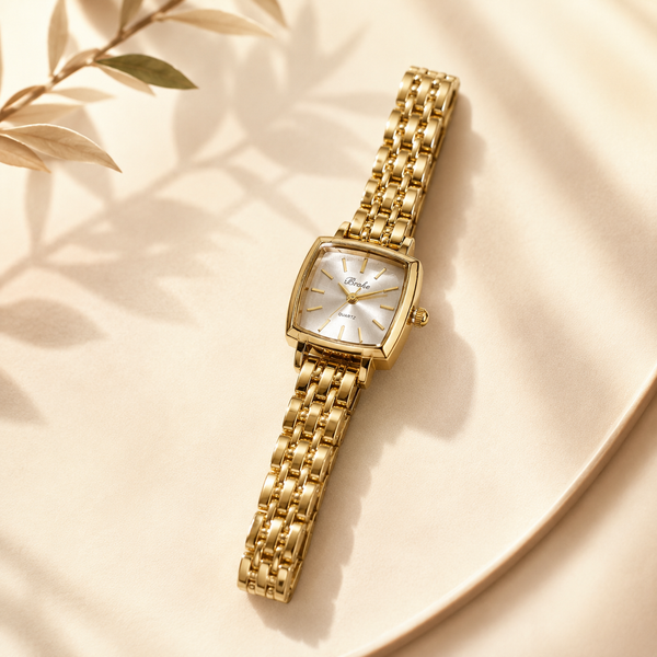 Watches Gold-Tone Square Dial Woven Mesh Bracelet Watch for Women - House of Viya
