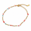 Gold Plated Pink Coral and Turquoise Bead Single Line Delicate Chain Bracelet with Lobster Clasp
