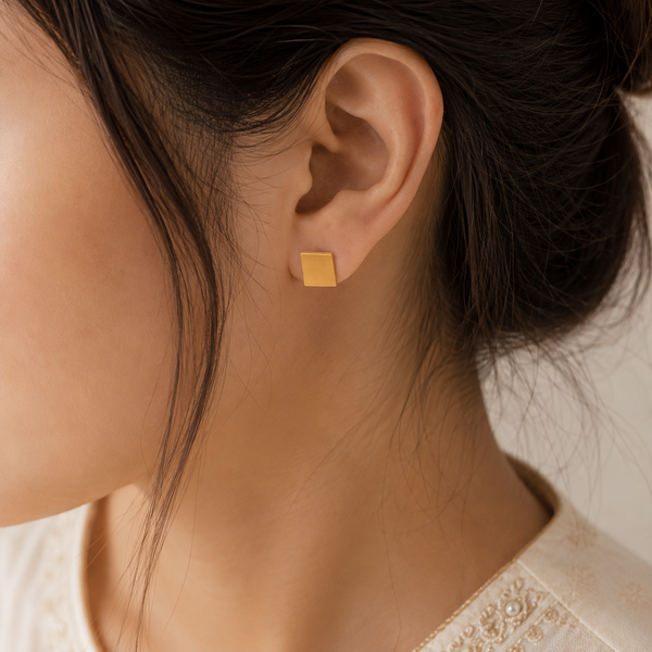 Earrings Rectangle Halo Drop Hoop, Emerald Rectangle Halo & Gold Triangle Stud Earrings Set of 3 Pairs