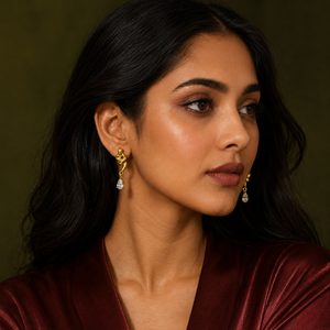 Earrings Gold-Tone Heart Frame Stone Dangle Earrings - House of Viya