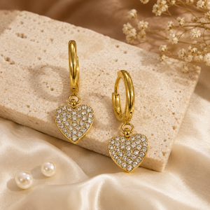 Earrings Gold-Tone Heart Charm Hoop Drop Earrings