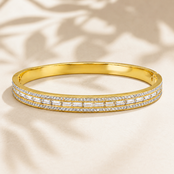 Gold Bar Set Diamond Oval Kada for Women | Horizontal Bar Stone Stainless Steel Ladies Bangle | Contemporary Festive Jewellery - House of Viya