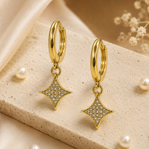 Earrings Gold-Tone Star Charm Hoop Drop Earrings