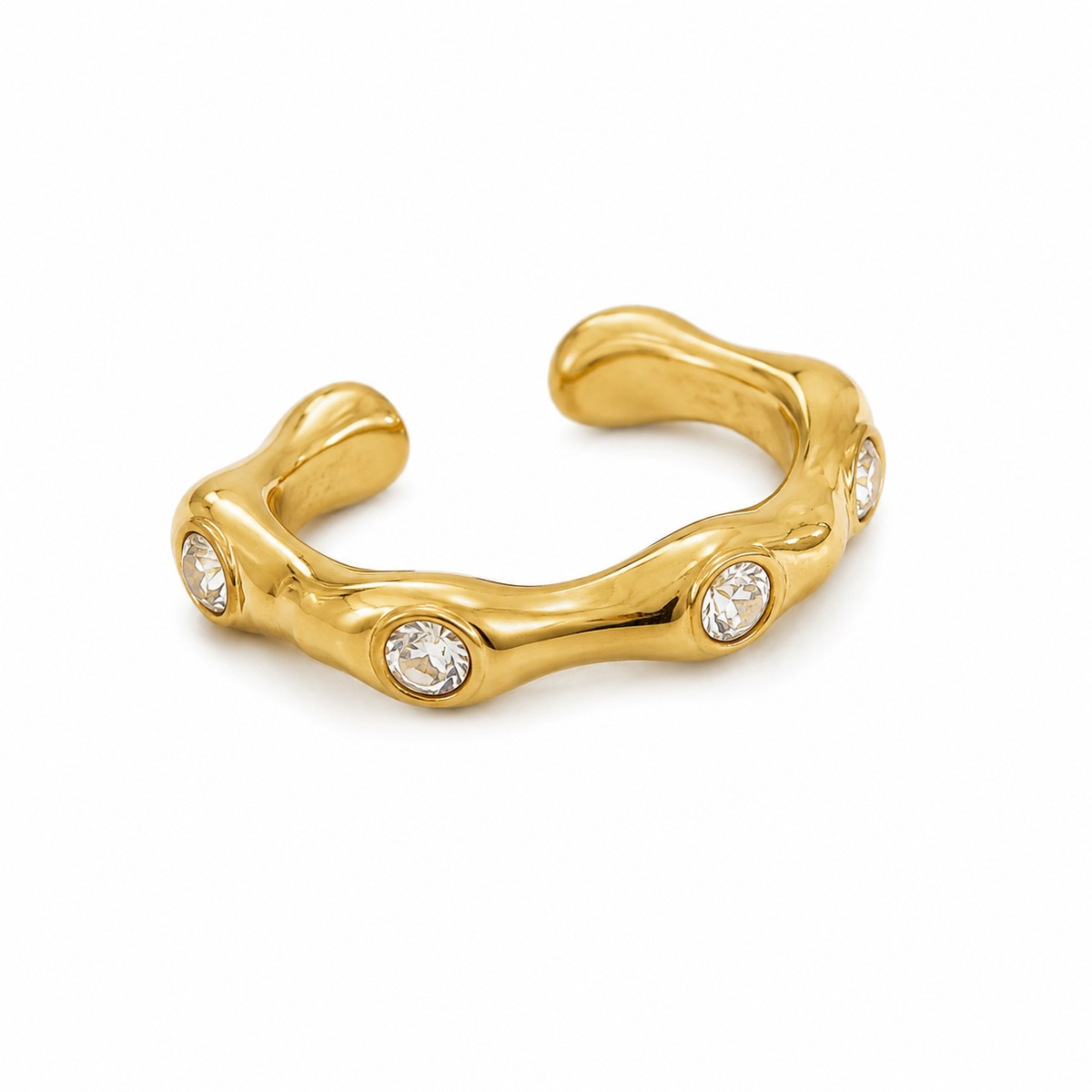 Ear Clips Gold-Tone Medium White Stone Cluster Fashion Statement
