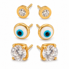 Earrings Zircon Button, Evil Eye & Zircon Solitaire Stud Earrings Set of 3 Pairs
