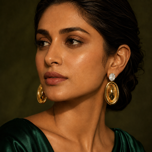 Earrings Gold-Tone Peridot White Stone Oval Drop Earrings - House of Viya