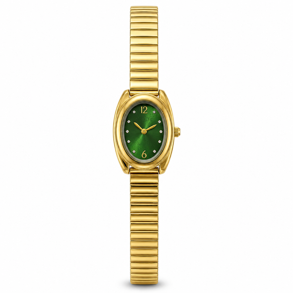 Watches Gold-Tone Oval Green Dial Classic Stretch Bracelet Watch for Women - House of Viya