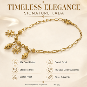 Gold Plated Paperclip Chain with Floral Star and Bead Cluster Charm Bracelet with Lobster Clasp