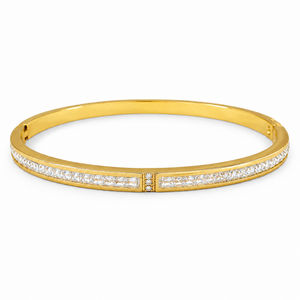 Gold Channel Set Baguette Diamond Row Kada for Women | Center Panel Small Stone Stainless Steel Ladies Bangle | Premium Festive Jewellery