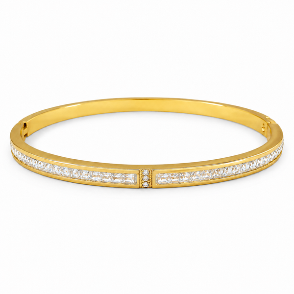 Gold Channel Set Baguette Diamond Row Kada for Women | Center Panel Small Stone Stainless Steel Ladies Bangle | Premium Festive Jewellery - House of Viya