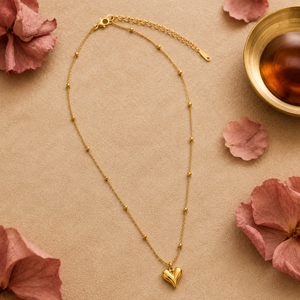 Chain 18K Gold-Plated Beaded Chain with Small V-Heart Pendant - House of Viya