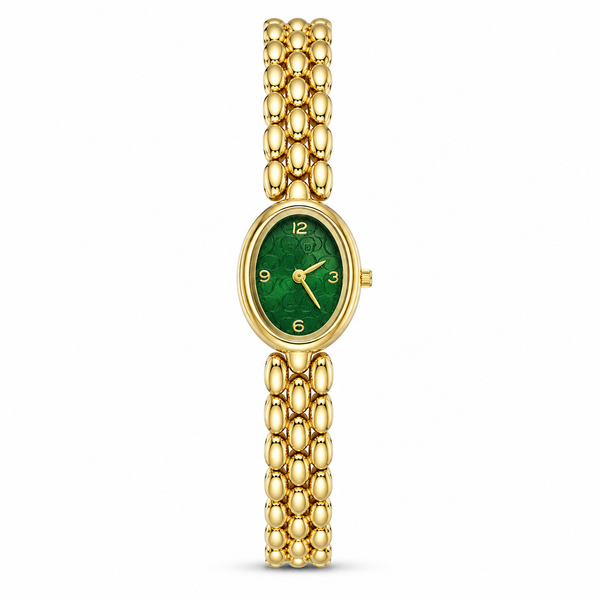 Watches Gold-Tone Oval Green Dial Chain Bracelet Watch for Women - House of Viya