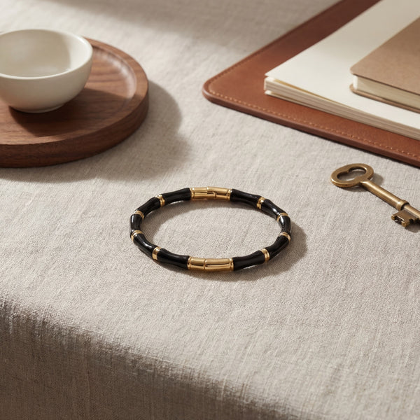 Black & Gold Bamboo Anti-Tarnish Beaded Kada Bracelet for Women