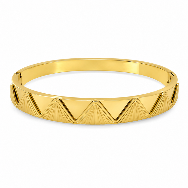 Gold Princess Cut Diamond Panel Oval Kada for Women | Square Stone Cluster Stainless Steel Ladies Bangle | Bold Festive Jewellery - House of Viya