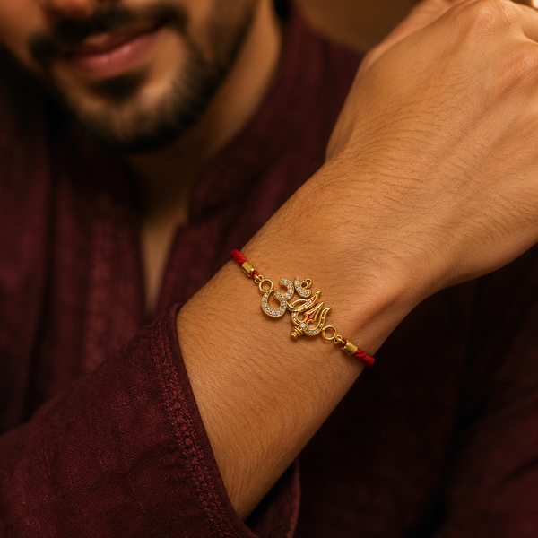 Rakhi Stone-Studded Om Trishul Motif Religious Rakhi
