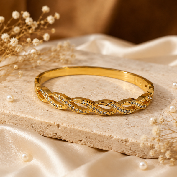 Kadas Gold-Tone Twisted Design Slim Kada for Women