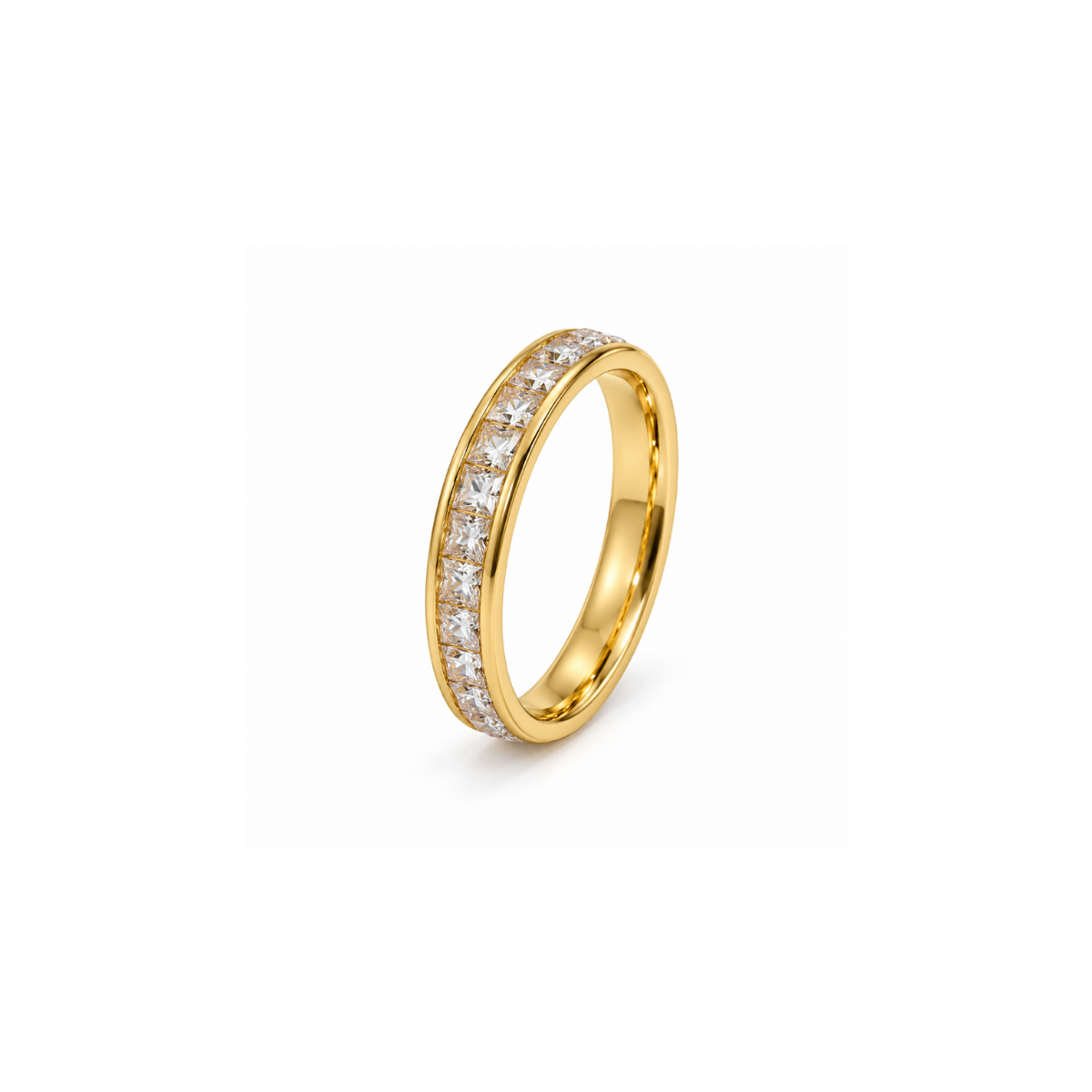 Rings Dual-Tone Polished White Stone Minimal Ring