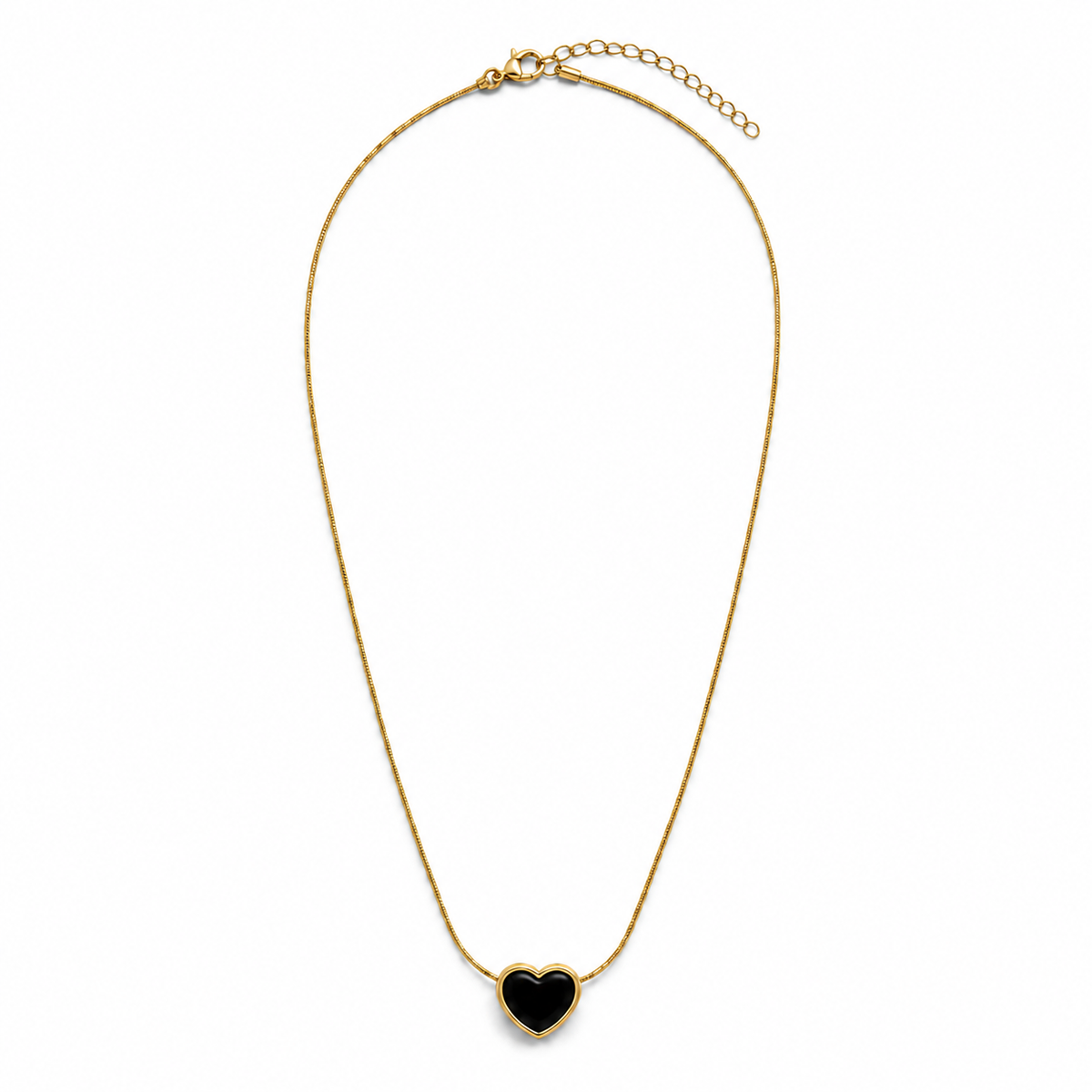 Chain 18K Gold-Plated Minimal Snake Chain with Black Heart Pendant