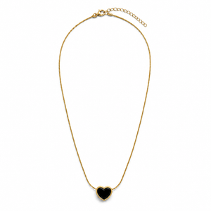Chain 18K Gold-Plated Minimal Snake Chain with Black Heart Pendant - House of Viya