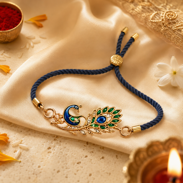 Rakhi Stone-Studded Peacock Royal Motif Floral Rakhi