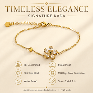 Gold Plated White Stone Studded Floral Flower Charm Delicate Chain Bracelet with Lobster Clasp