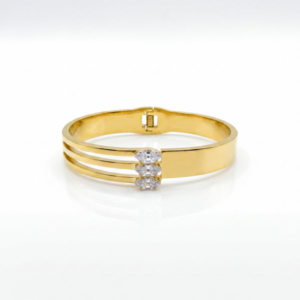 Triple Strand Solitaire CZ Baby Kada Bangle | Gold Plated Multi Band Stackable Bracelet for Women - House of Viya