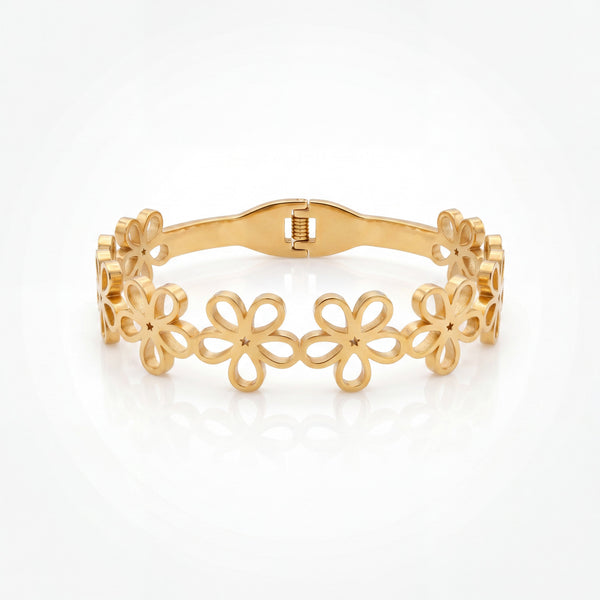 Daisy Floral Cutout Linked Baby Kada Bangle | Gold Plated Five Flower Chain Cuff Bracelet for Women - House of Viya
