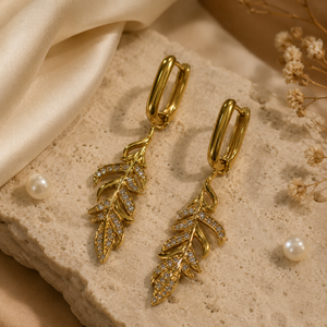 Earrings Gold-Tone Jade Stone Geometric Drop Earrings