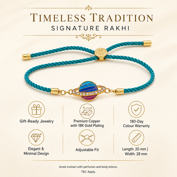 Rakhi Stone-Studded Saturn Planet Motif Design Rakhi