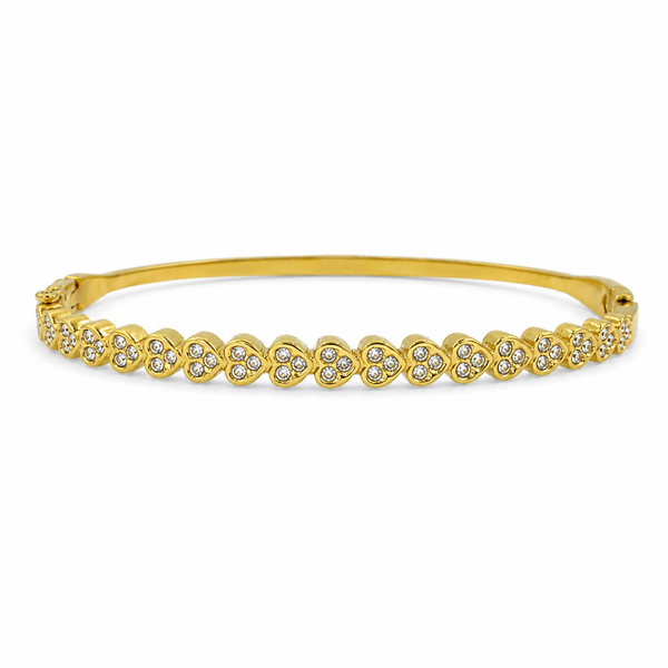 Gold Full Heart Diamond Cluster Oval Kada for Women | All Around Heart Stone Stainless Steel Ladies Bangle | Romantic Festive Jewellery - House of Viya