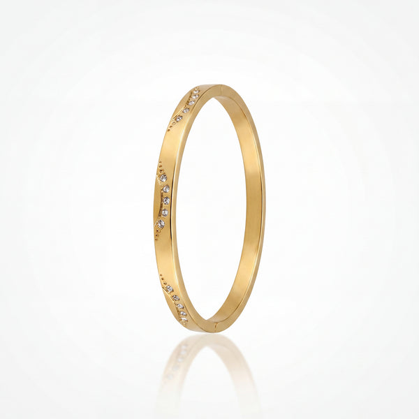 Slim Plain Gold Bezel CZ Baby Kada Bangle | Minimalist Stackable Cuff Bracelet for Women - House of Viya