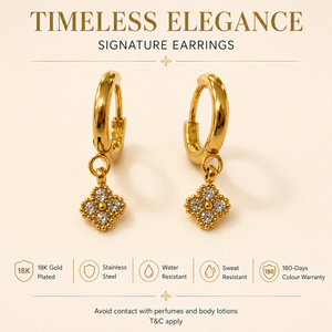 Earrings Gold-Tone Diamond Cluster Hoop Drop Earrings