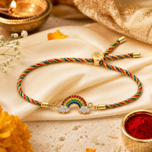Rakhi Stone-Studded Rainbow Motif Charm Design Rakhi