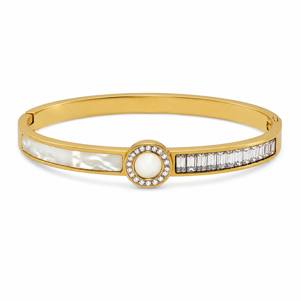 Gold Marquise Diamond Accent Oval Kada for Women | Navette Stone Stainless Steel Ladies Bangle | Elegant Festive Jewellery - House of Viya